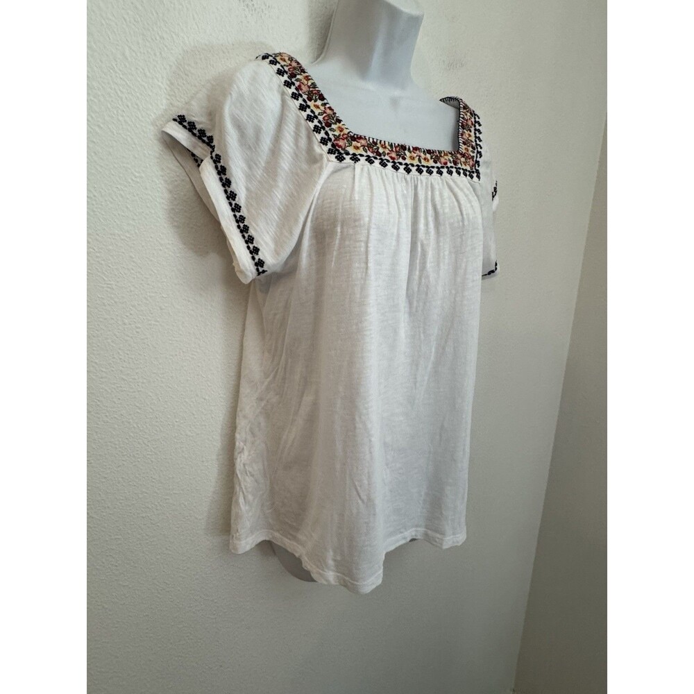 Style & Co Floral Embroidered Slub Knit Short Sleeve Peasant Blouse Size M White - Picture 2 of 6